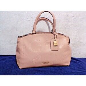 GUESS Handbag Women's Rose Pink Faux Leather  Logo Strap and Double Handle Zip